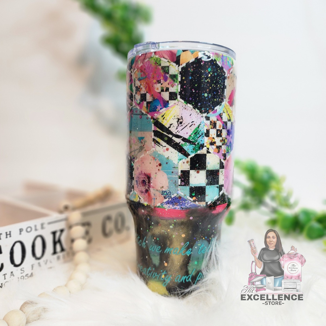 Vibrant Quilt-Inspired Artistic Tumbler | Personalized Statement Drinkware