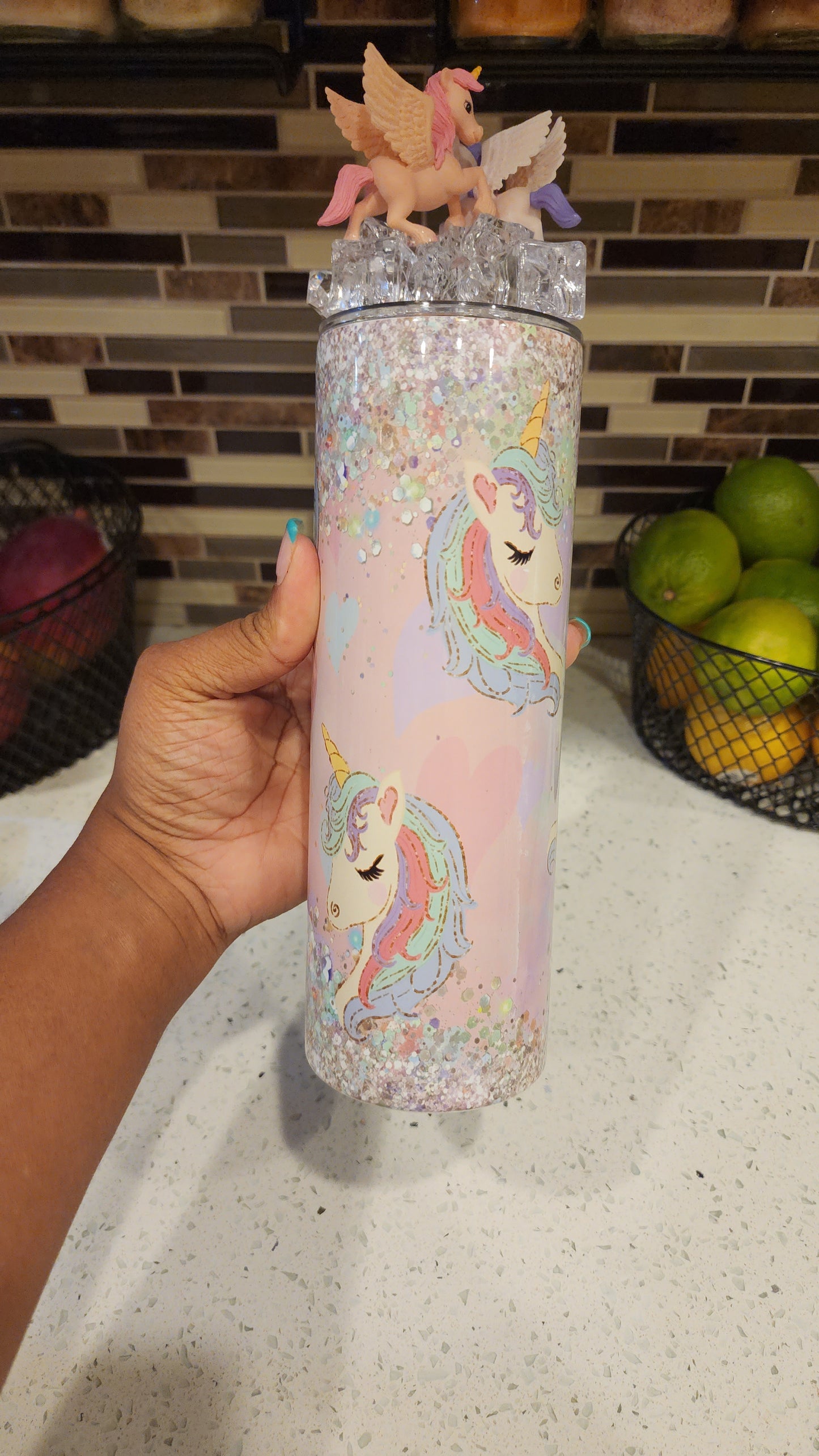 Custom Unicorn Tumbler w/topper