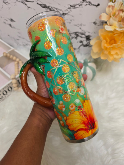 30 oz Tropical Vibes Tumbler with 3D Palm Tree Handle The Excellence's Store