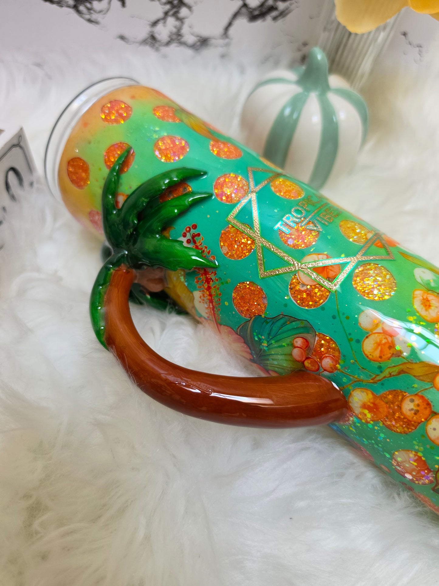 30 oz Tropical Vibes Tumbler with 3D Palm Tree Handle The Excellence's Store