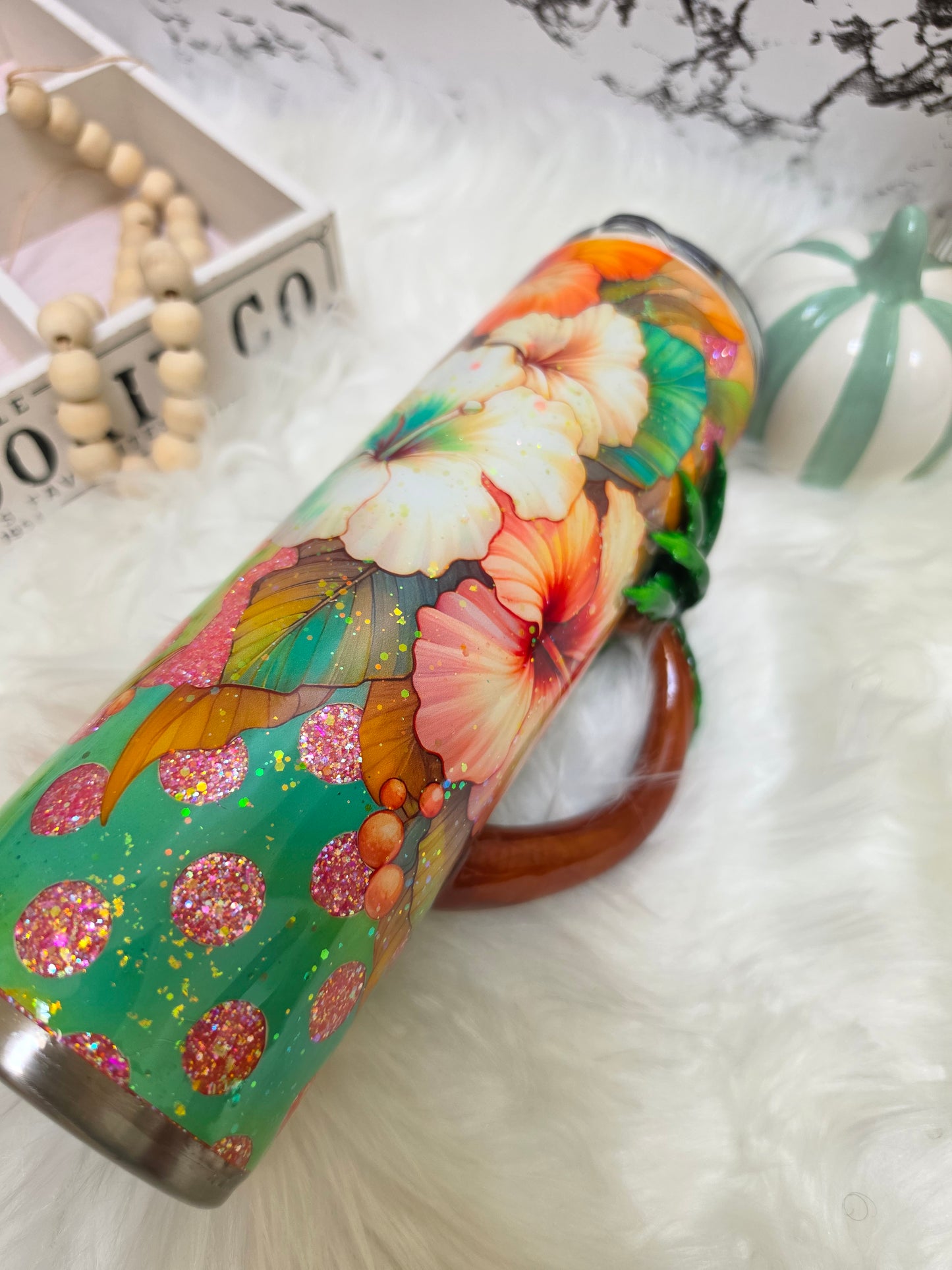 30 oz Tropical Vibes Tumbler with 3D Palm Tree Handle The Excellence's Store