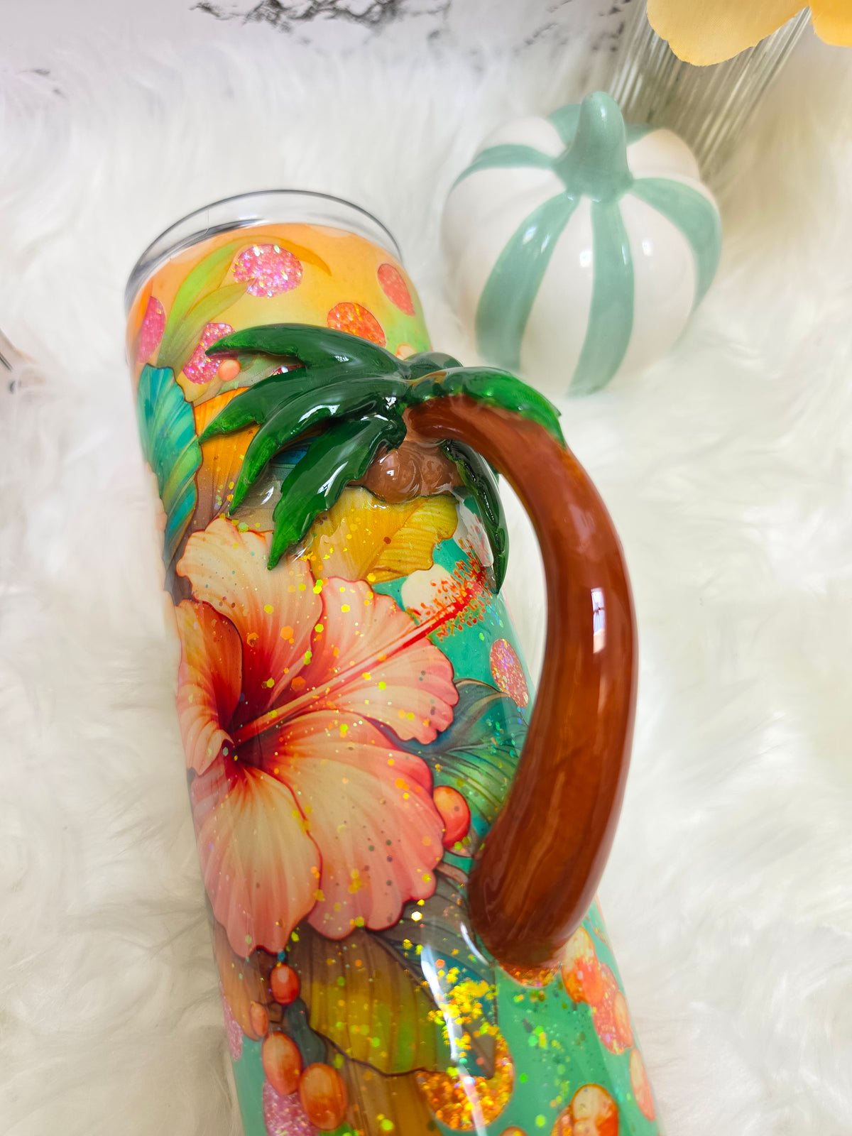 30 oz Tropical Vibes Tumbler with 3D Palm Tree Handle The Excellence's Store