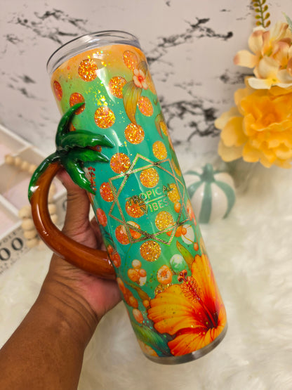 30 oz Tropical Vibes Tumbler with 3D Palm Tree Handle The Excellence's Store