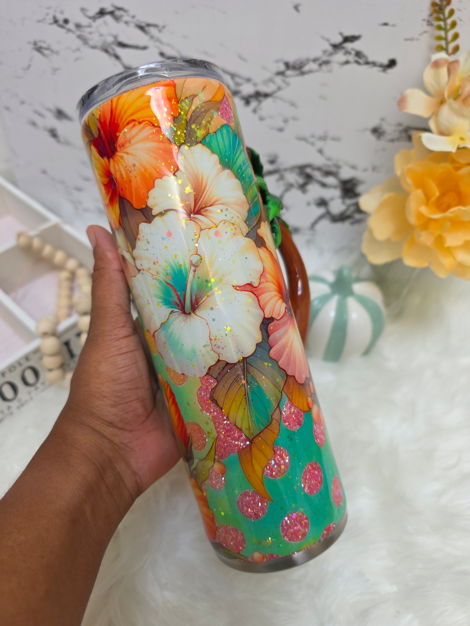 30 oz Tropical Vibes Tumbler with 3D Palm Tree Handle The Excellence's Store