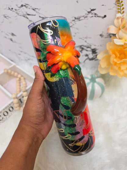 30 oz Tropical Sunset Sunrise Tumbler with Sculpted Palm Tree Handle The Excellence's Store