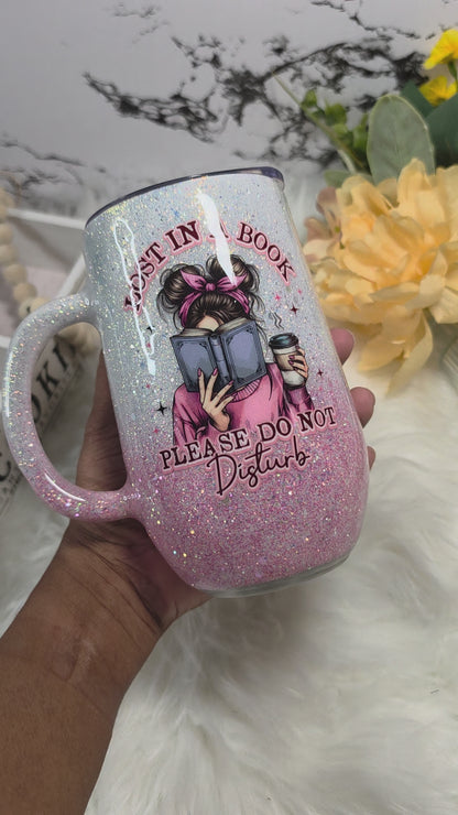 16oz Custom Pink & White Book Lover Stemless Tumbler – “Lost in a Book, Please Do Not Disturb"