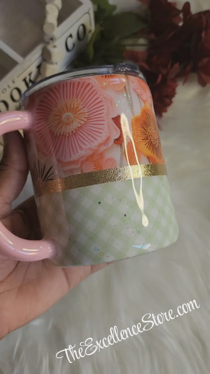 10oz Cozy Cottage Core Floral Glitter Mug
