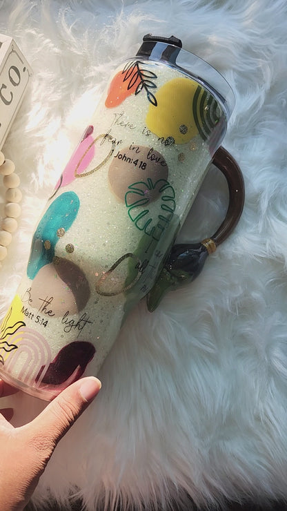 Hand Painted Abstract Tumbler with Paintbrush Handle