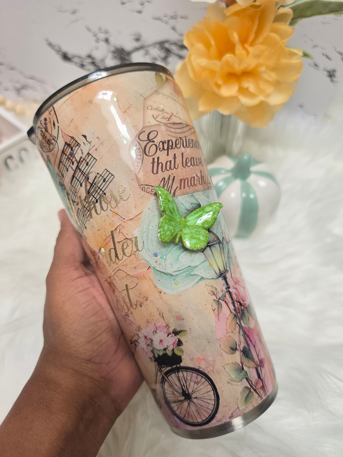 24oz Tapered Tumbler – Paris Travel themed w/ 3D Butterfly The Excellence's Store
