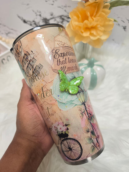 24oz Tapered Tumbler – Paris Travel themed w/ 3D Butterfly The Excellence's Store