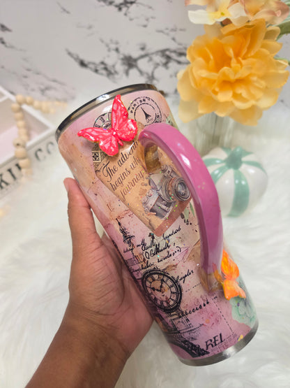 24oz Tapered Tumbler – Paris Travel themed w/ 3D Butterfly The Excellence's Store