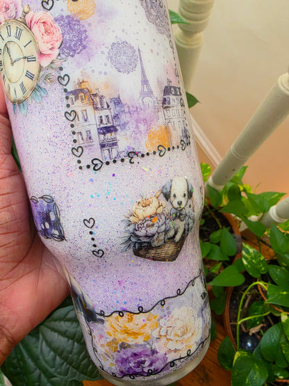 24 oz Paris Bear themed tumbler w/Croissant Handle The Excellence's Store