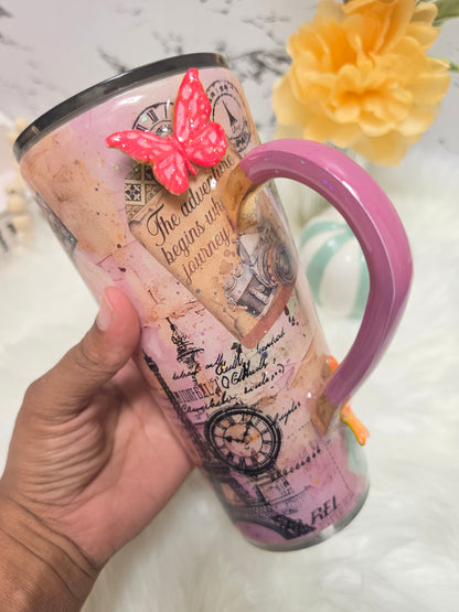 24oz Tapered Tumbler – Paris Travel themed w/ 3D Butterfly The Excellence's Store