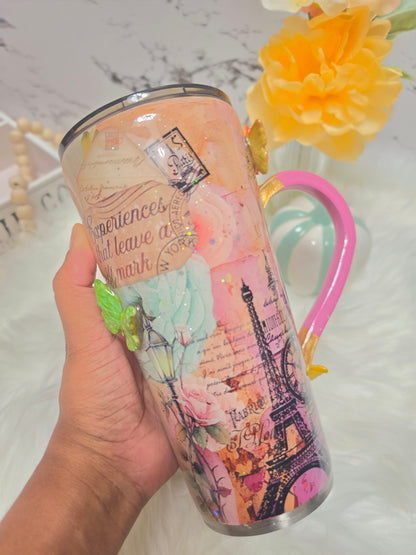24oz Tapered Tumbler – Paris Travel themed w/ 3D Butterfly The Excellence's Store