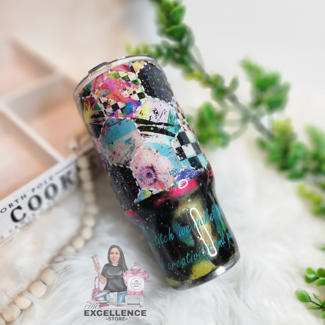 Vibrant Quilt-Inspired Artistic Tumbler | Personalized Statement Drinkware