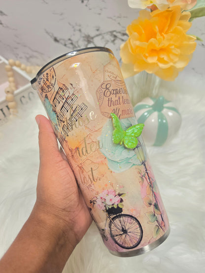 24oz Tapered Tumbler – Paris Travel themed w/ 3D Butterfly The Excellence's Store