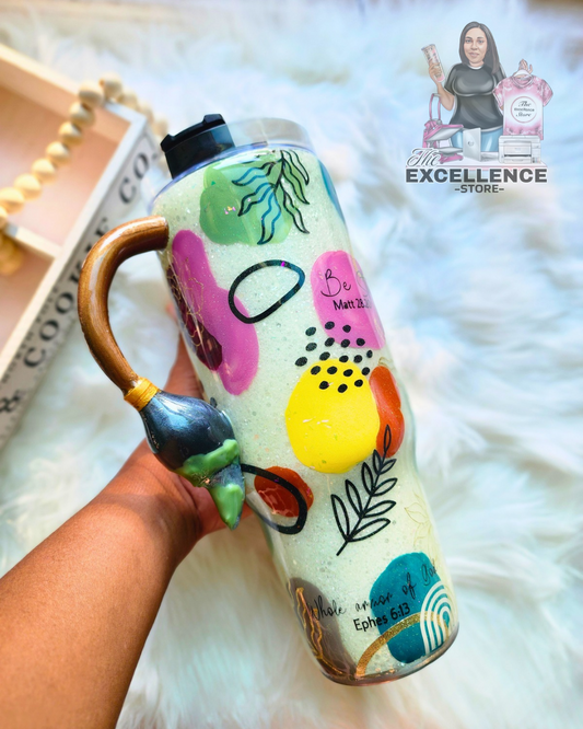 Abstract Inspired Tumbler with Paintbrush Handle