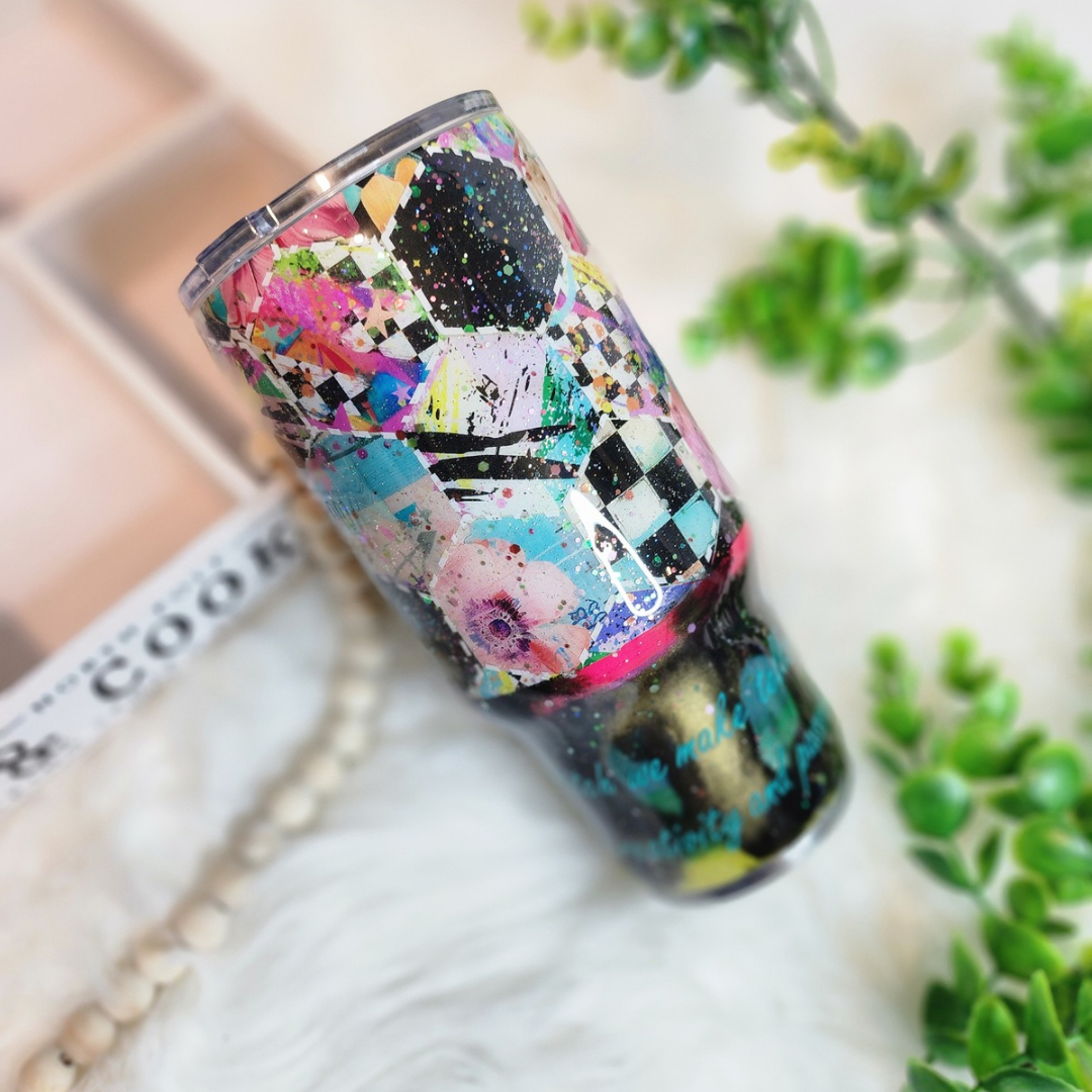 Vibrant Quilt-Inspired Artistic Tumbler | Personalized Statement Drinkware