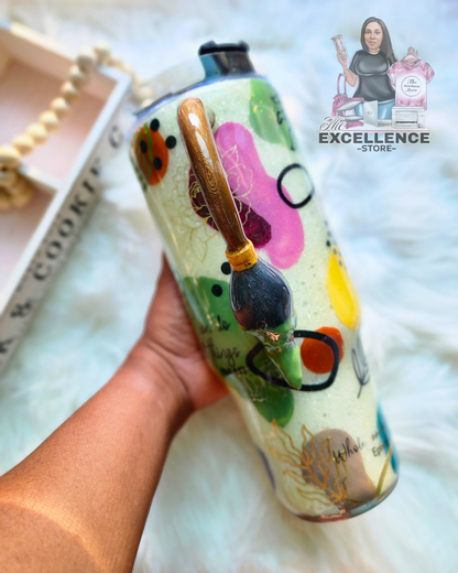 Hand Painted Abstract Tumbler with Paintbrush Handle The Excellence's Store
