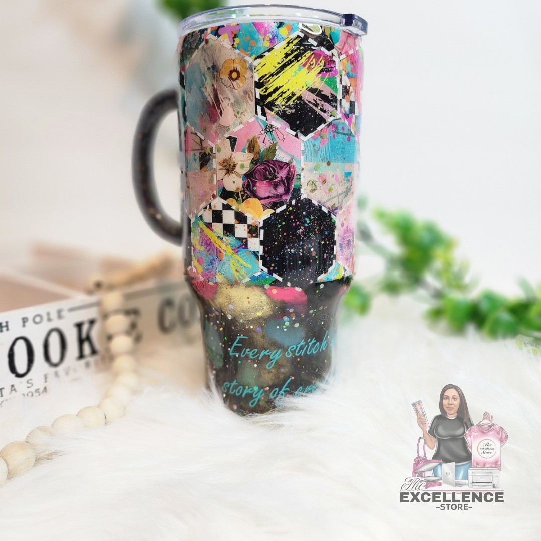 Vibrant Quilt-Inspired Artistic Tumbler | Personalized Statement Drinkware