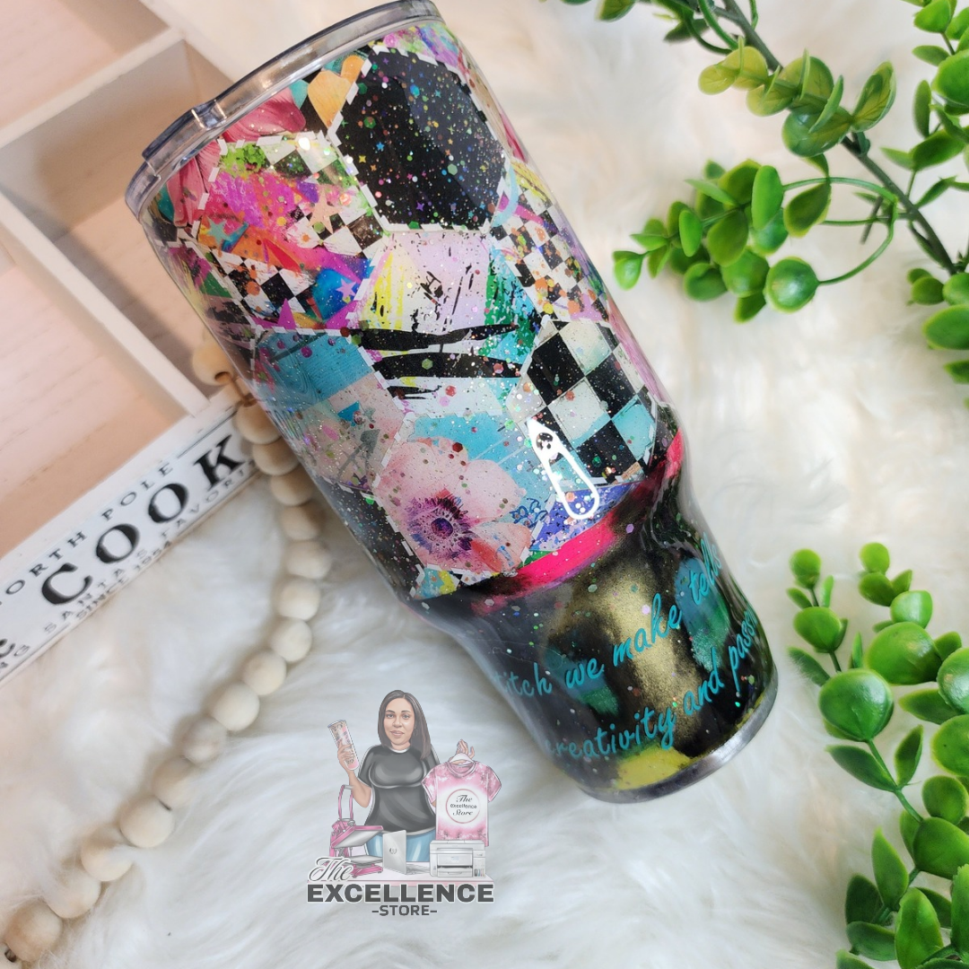 Vibrant Quilt-Inspired Artistic Tumbler | Personalized Statement Drinkware