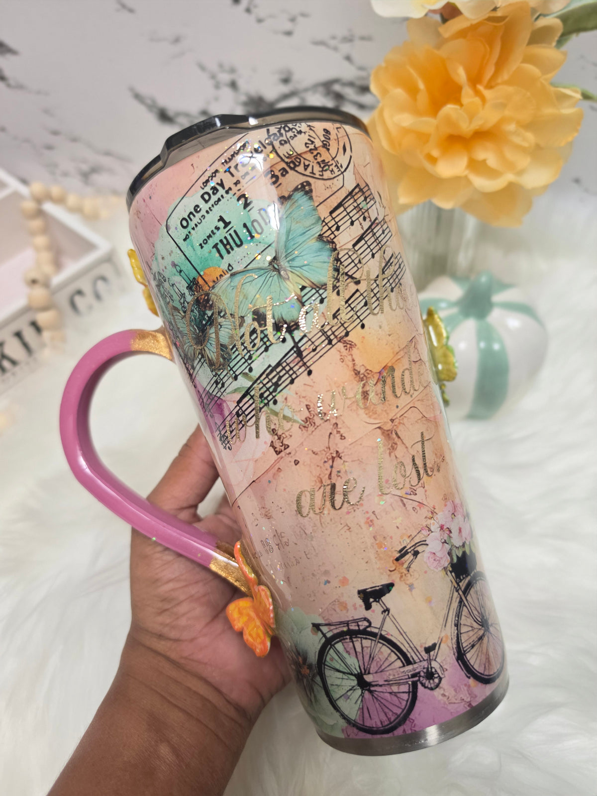 24oz Tapered Tumbler – Paris Travel themed w/ 3D Butterfly The Excellence's Store