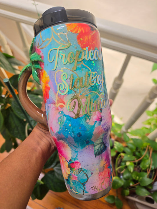 Tropical State of Mind Tumbler with Palm tree handle - 40oz Stanley Dup