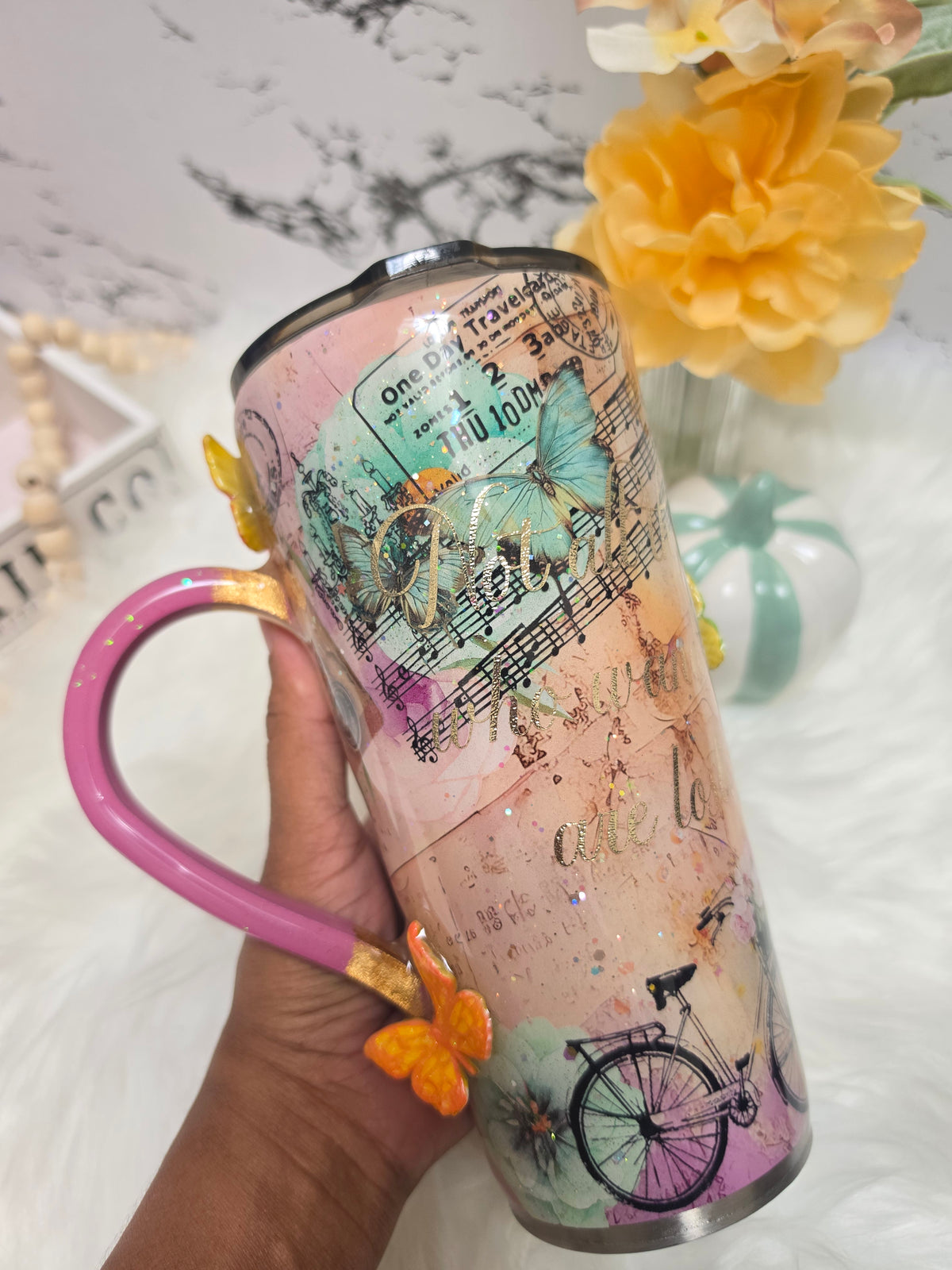 24oz Tapered Tumbler – Paris Travel themed w/ 3D Butterfly The Excellence's Store